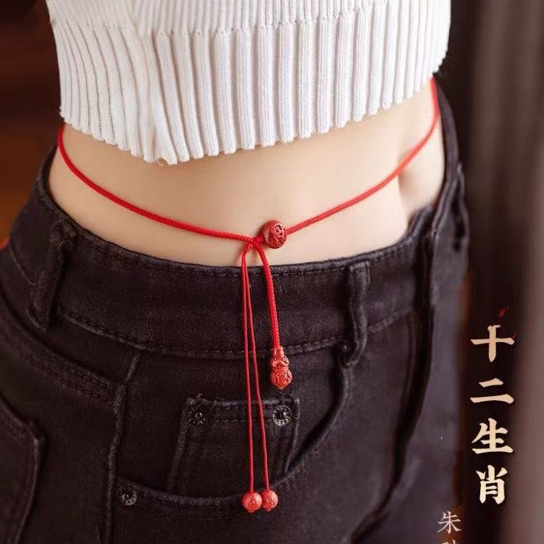 十二生肖红绳腰链女本命年蛇腰带腰链朱砂腰绳可调节轻奢美