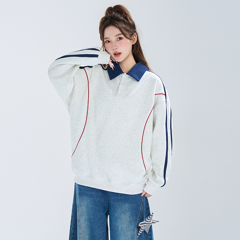  polo领卫衣男女同款款秋季2025新款美式休闲潮流运动宽松上衣