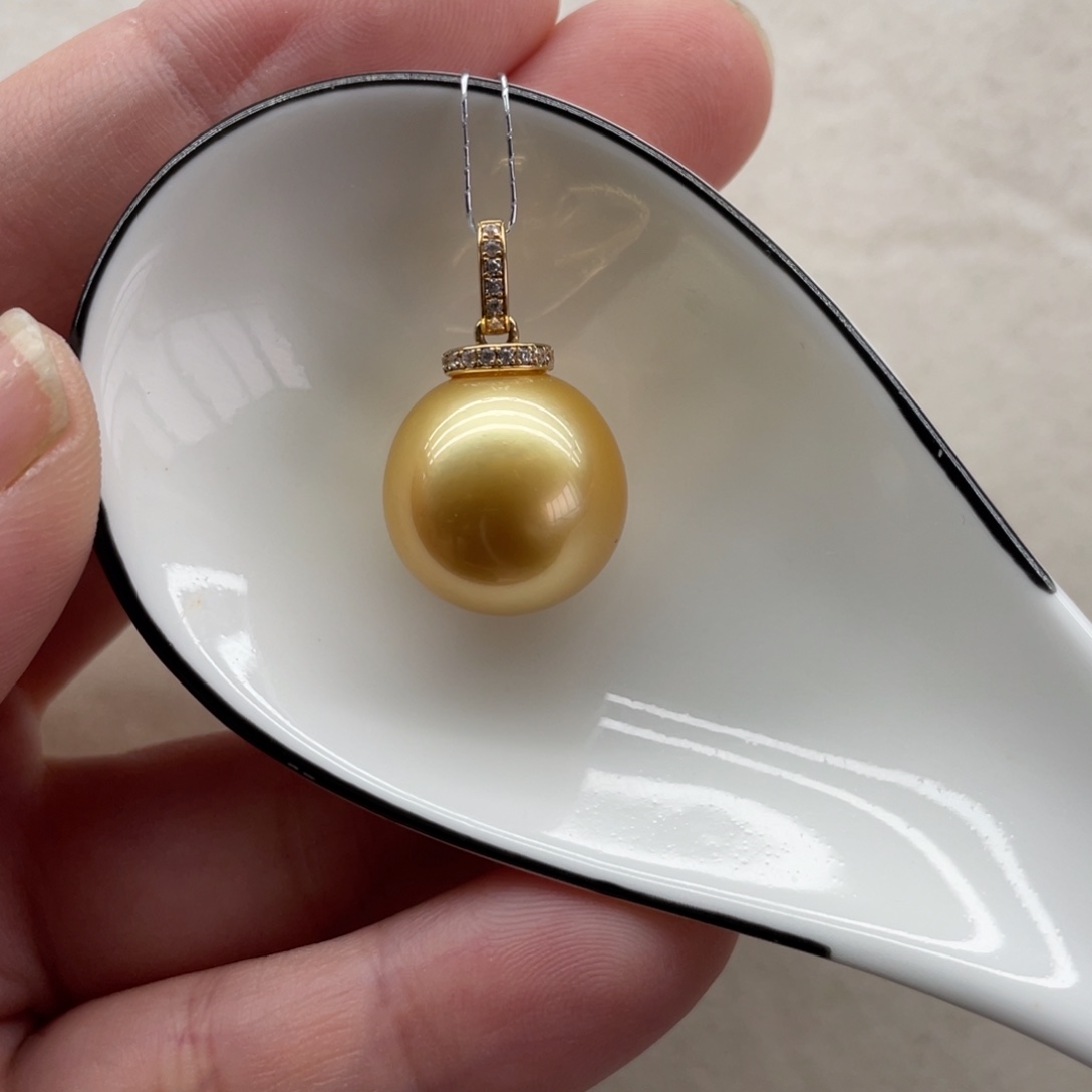 海水珍珠吊坠(不含链)18K金镶嵌15.2mm