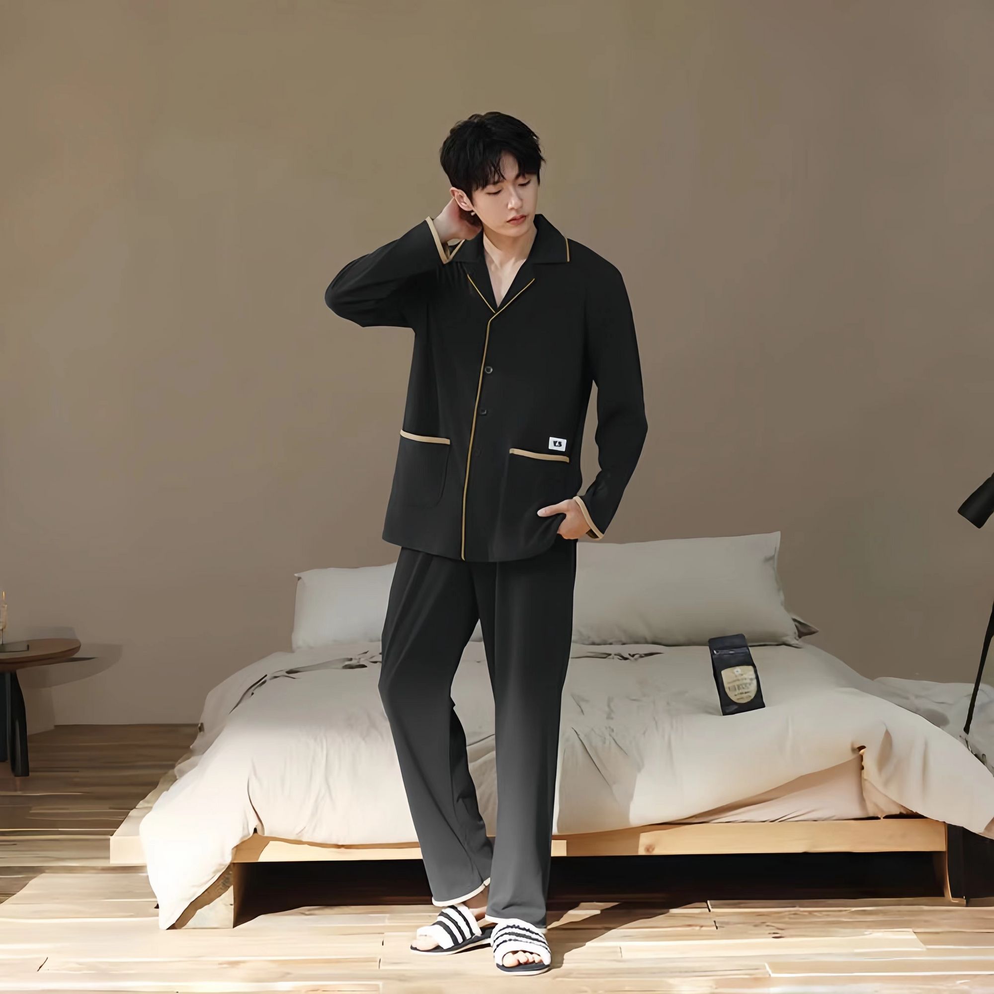 沙律实体门店品质+双面德绒冬季柔软保暖男士睡衣休闲翻领58753