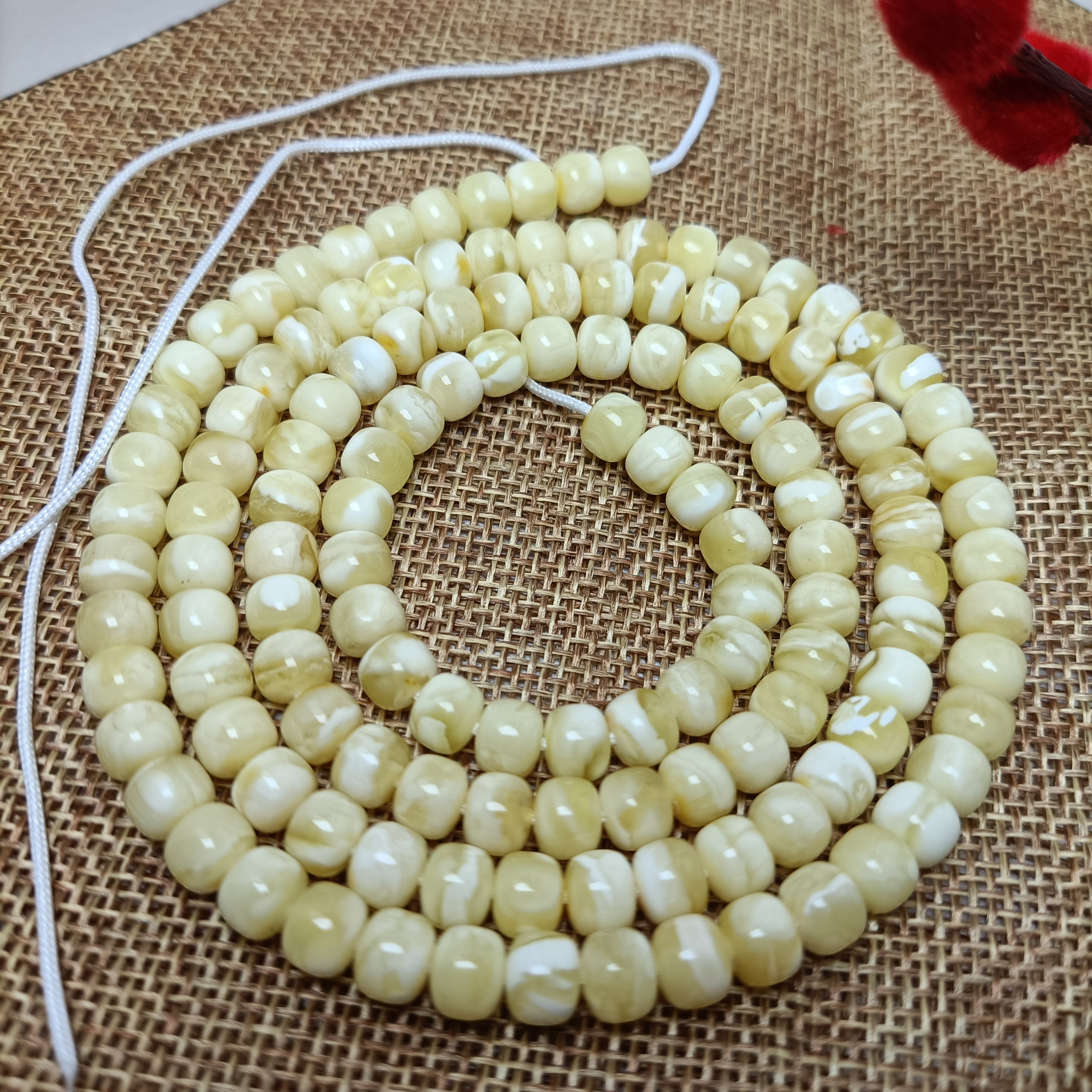 6.4珠径蜜蜡老型精工108佛珠长链~俄料瓷白蜜蜡妖花毕业品质~4917