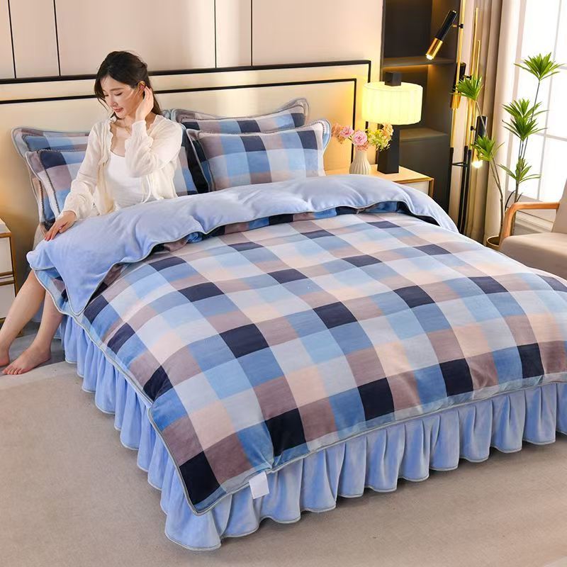 方格款加厚牛奶绒单被套