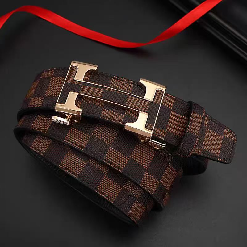 韩版轻奢青年裤腰带休闲风皮带商务腰带格纹男