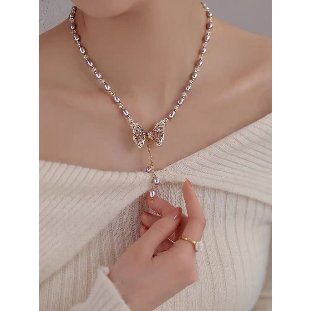 非金属玻璃项链 果妈宠粉浮力蝴蝶结项链H3342