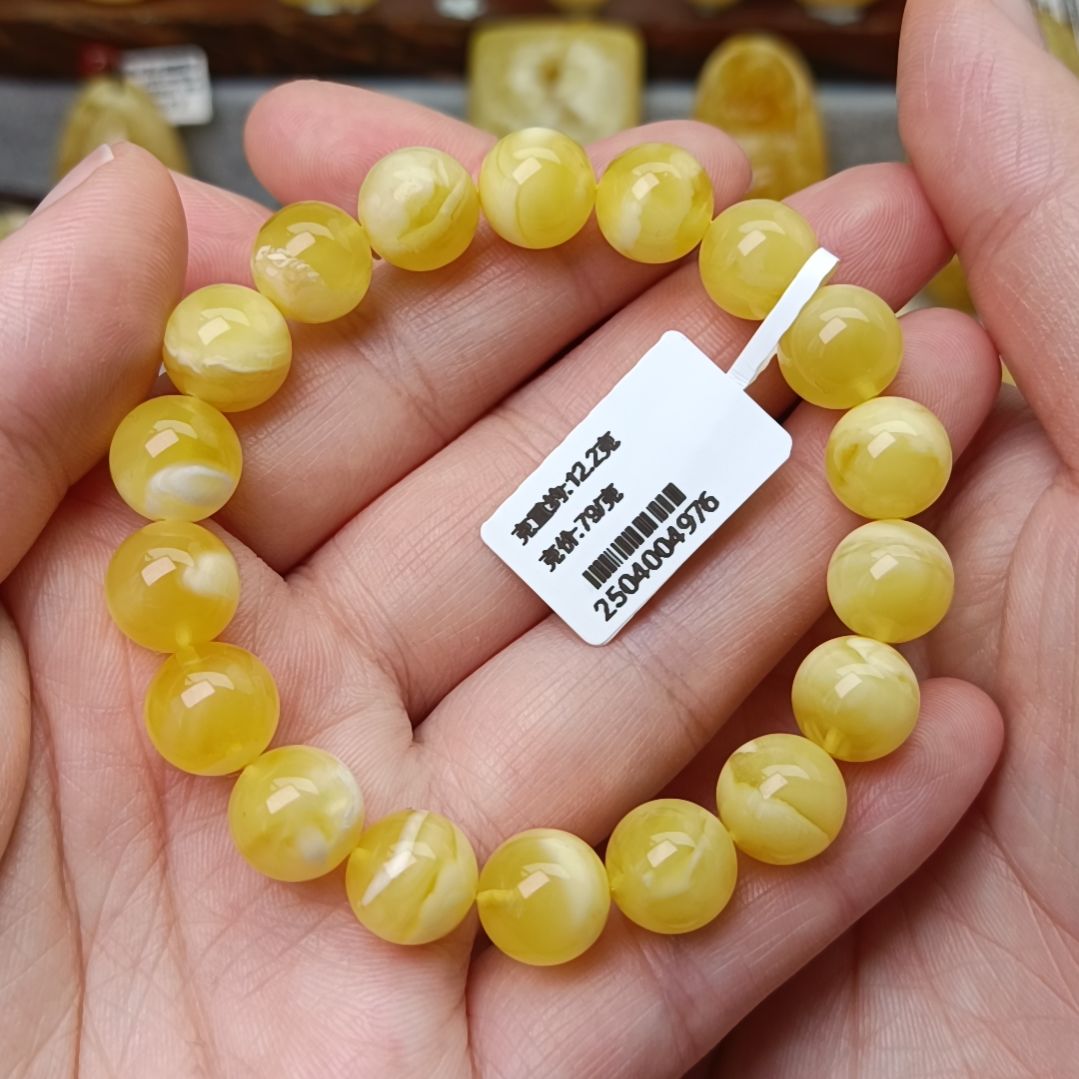 未镶嵌蜜蜡手链10大加圆珠浓蜡溶洞妖花16手围