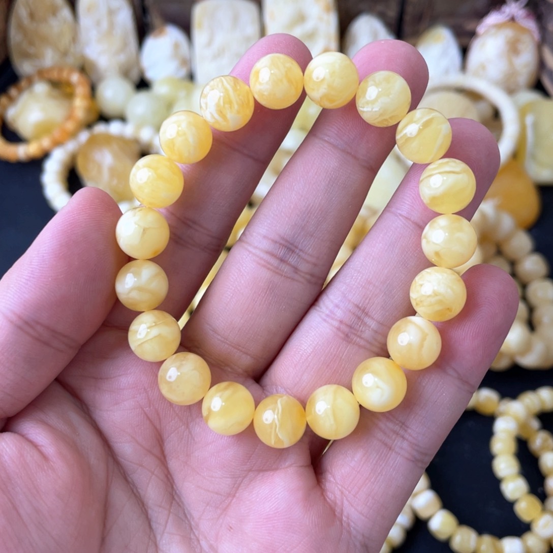 琥珀手串未镶嵌10+俄料妖白花圆珠手串