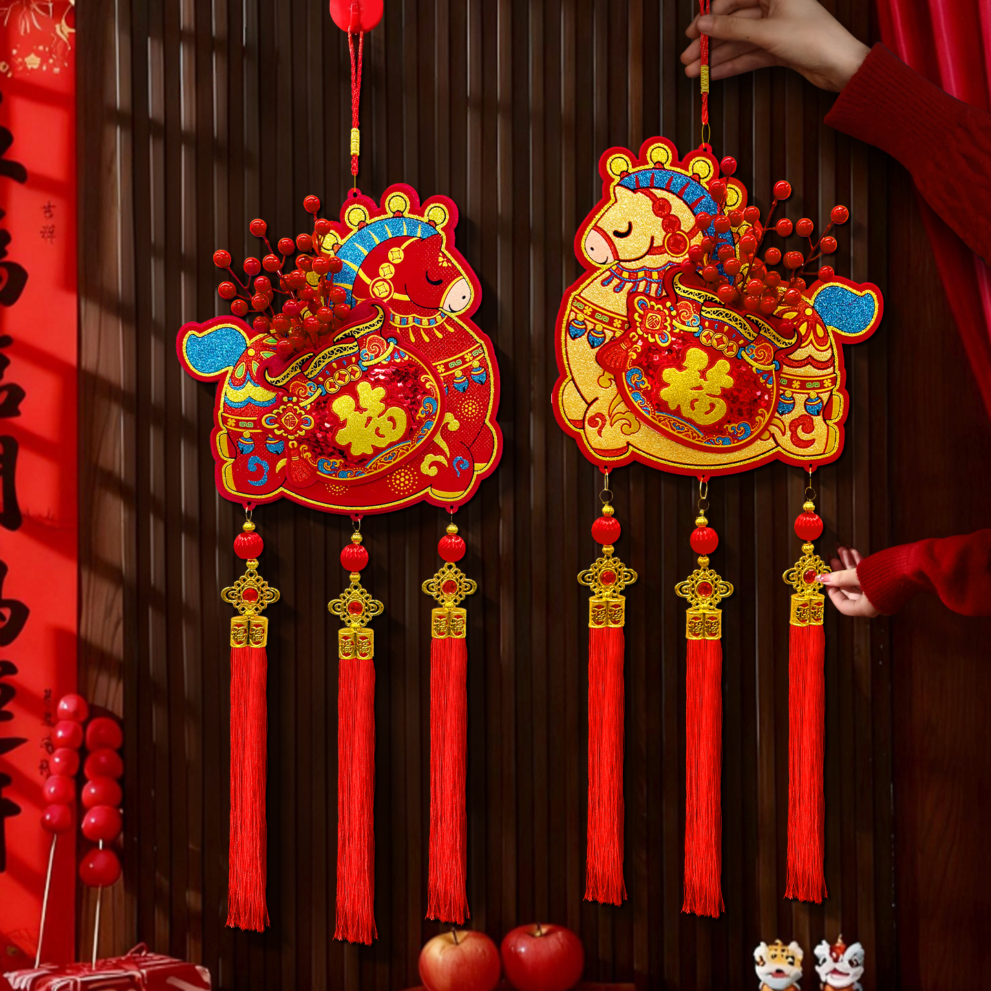【唐马红果挂件】马年福字挂件新年挂饰春节客厅大门喜庆布置装饰