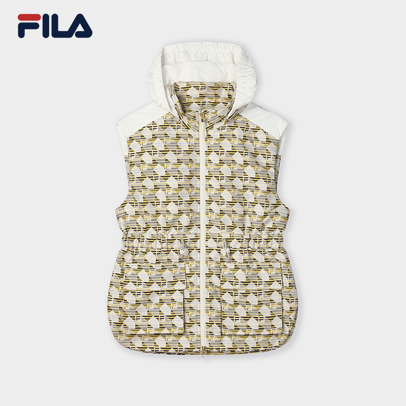 Fila/斐乐2024年秋冬季女士轻奢休闲户外满印棉马甲F11W444902F