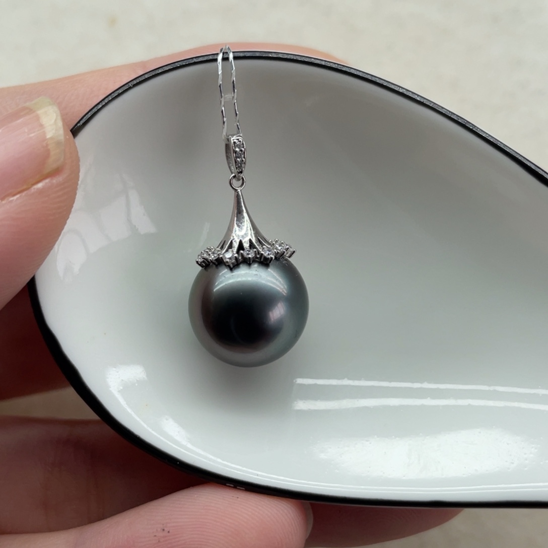 海水珍珠吊坠(不含链)18K金镶嵌12-13mm