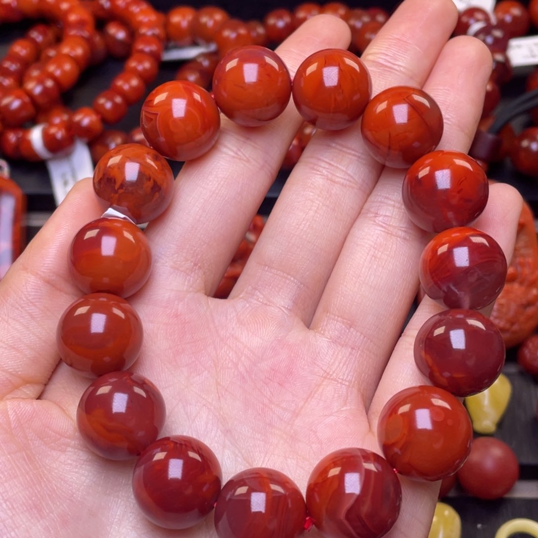 南红玛瑙其他未镶嵌15mm精品瓦西火焰纹圆珠手串