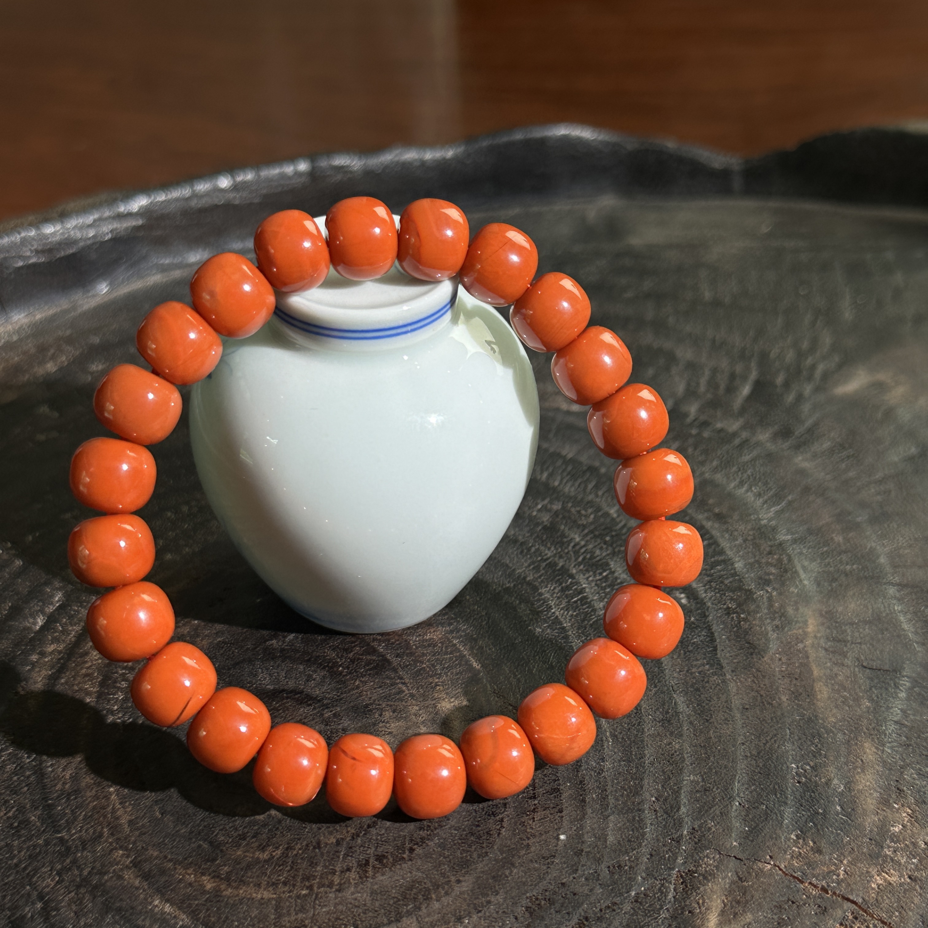 川料瓦西南红手串精品老型珠9*8mm素圈