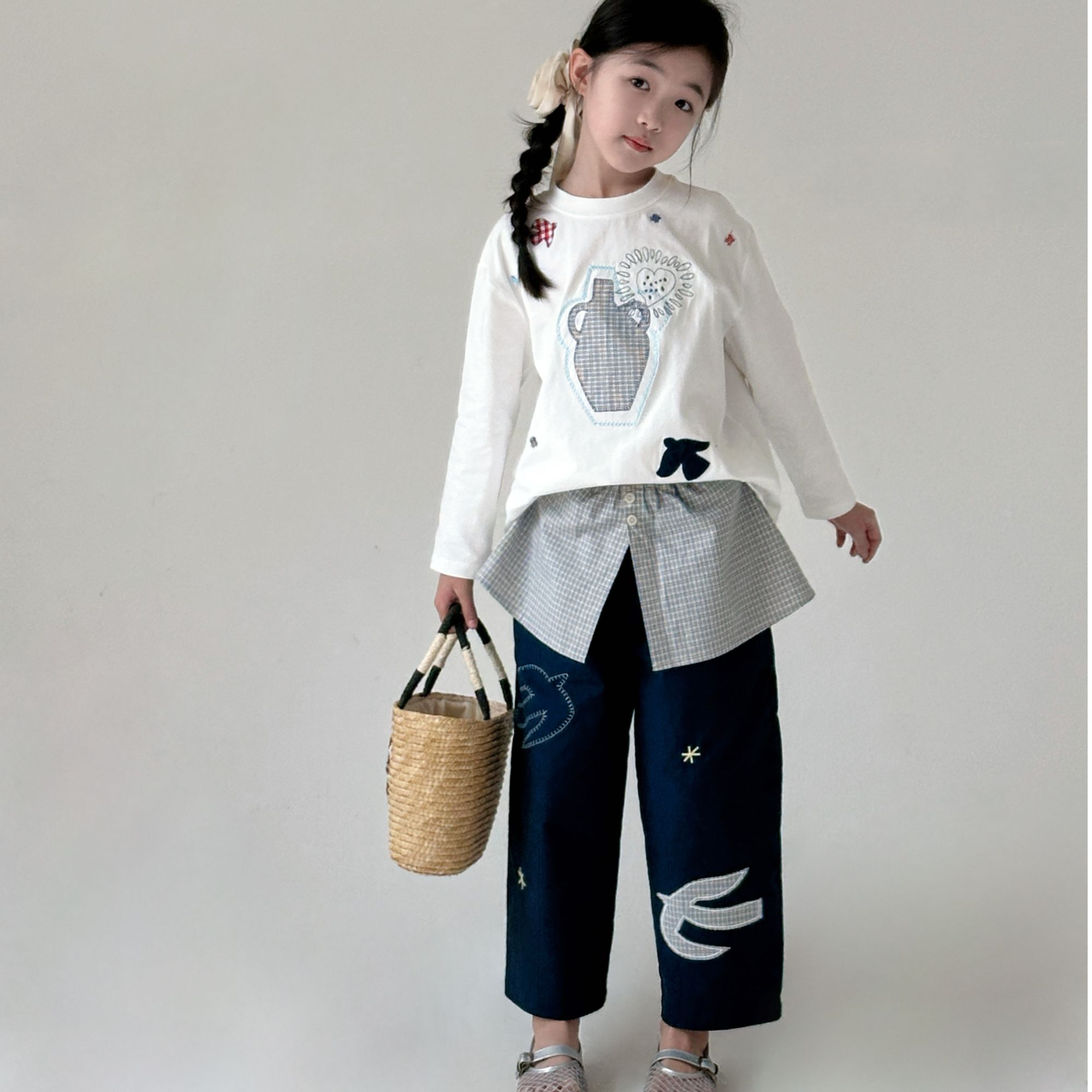 『归燕壶』小众买手款重工手绘贴布刺绣T恤/假2件刺绣裤1