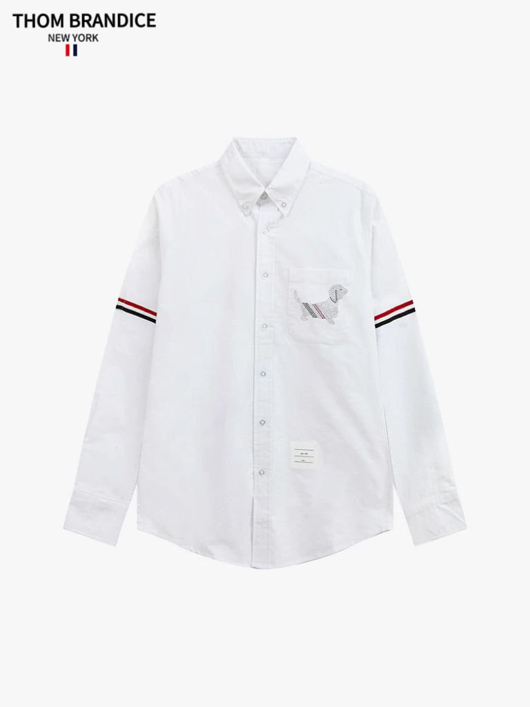 TB【官方正品】THOM BRANDICE/烫钻小狗棉长袖衬衫男女同款织带衬衣
