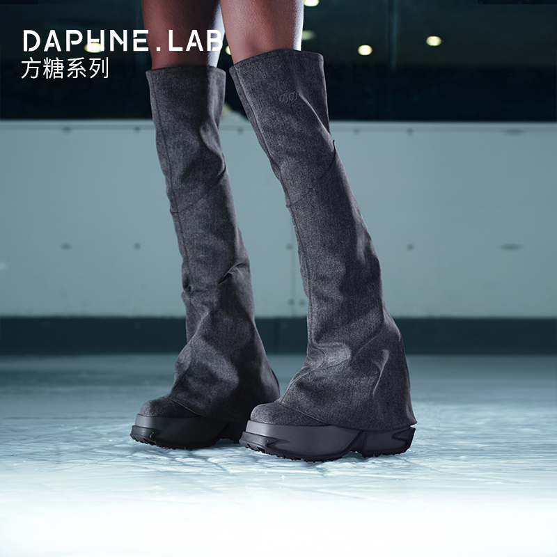 【程潇同款】DAPHNELAB达芙妮方糖过膝靴联名款休闲弹力长筒厚底靴