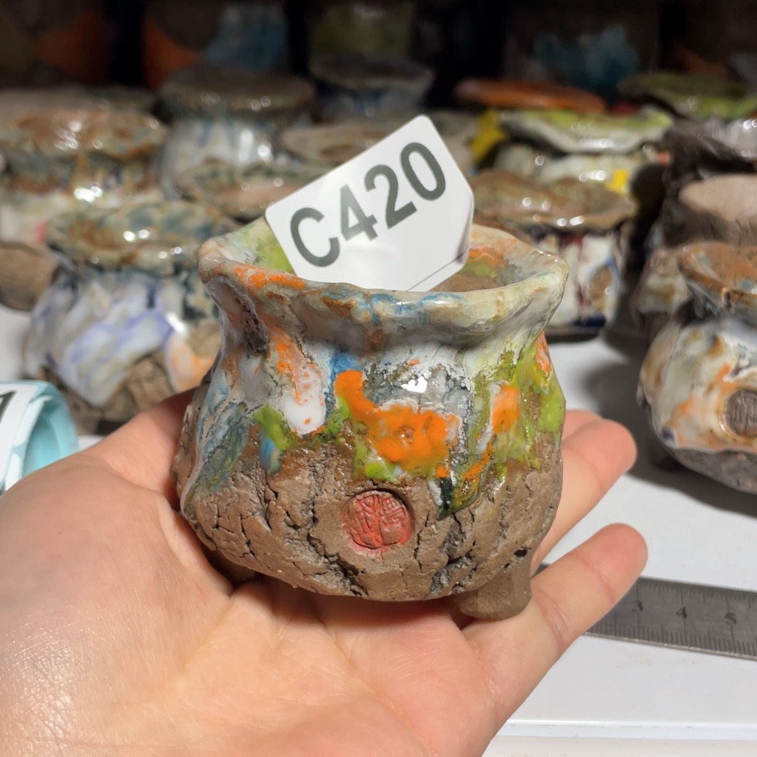 紫砂花盆孤品 不规则油画山石小地雷外口6