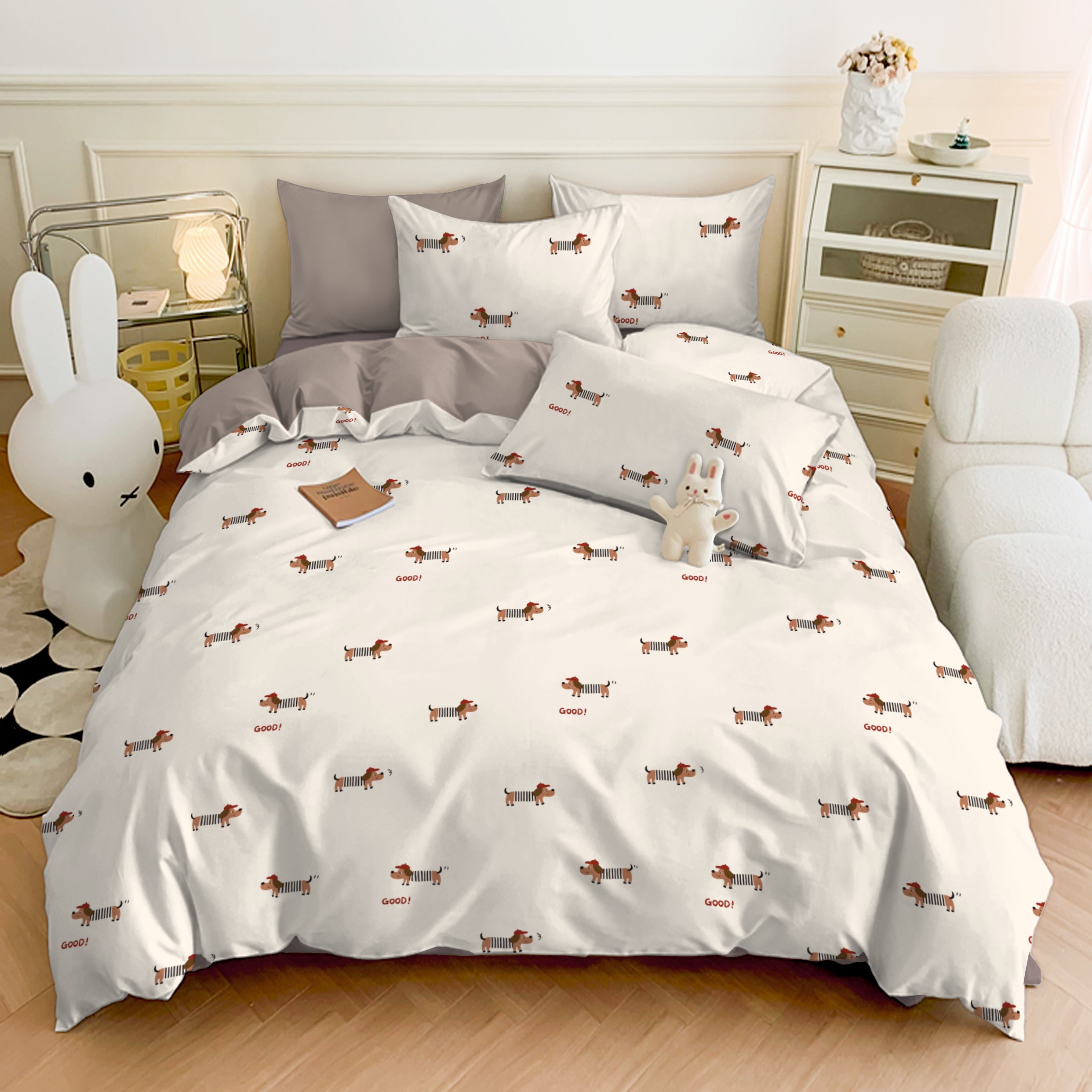 【奶萌狗1.5米被罩】高支高密水洗斜纹棉被罩