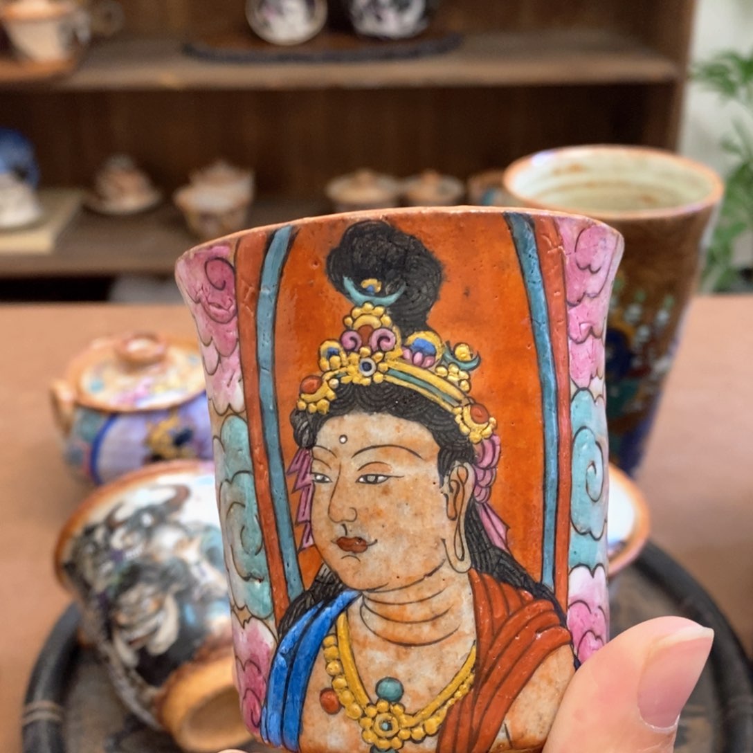 手工手绘敦煌茶杯