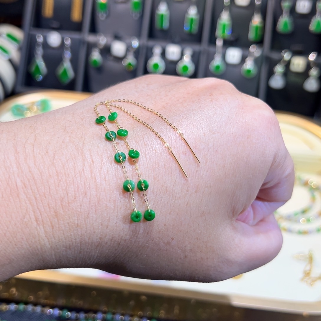 翡翠18K金镶嵌颈饰耳线