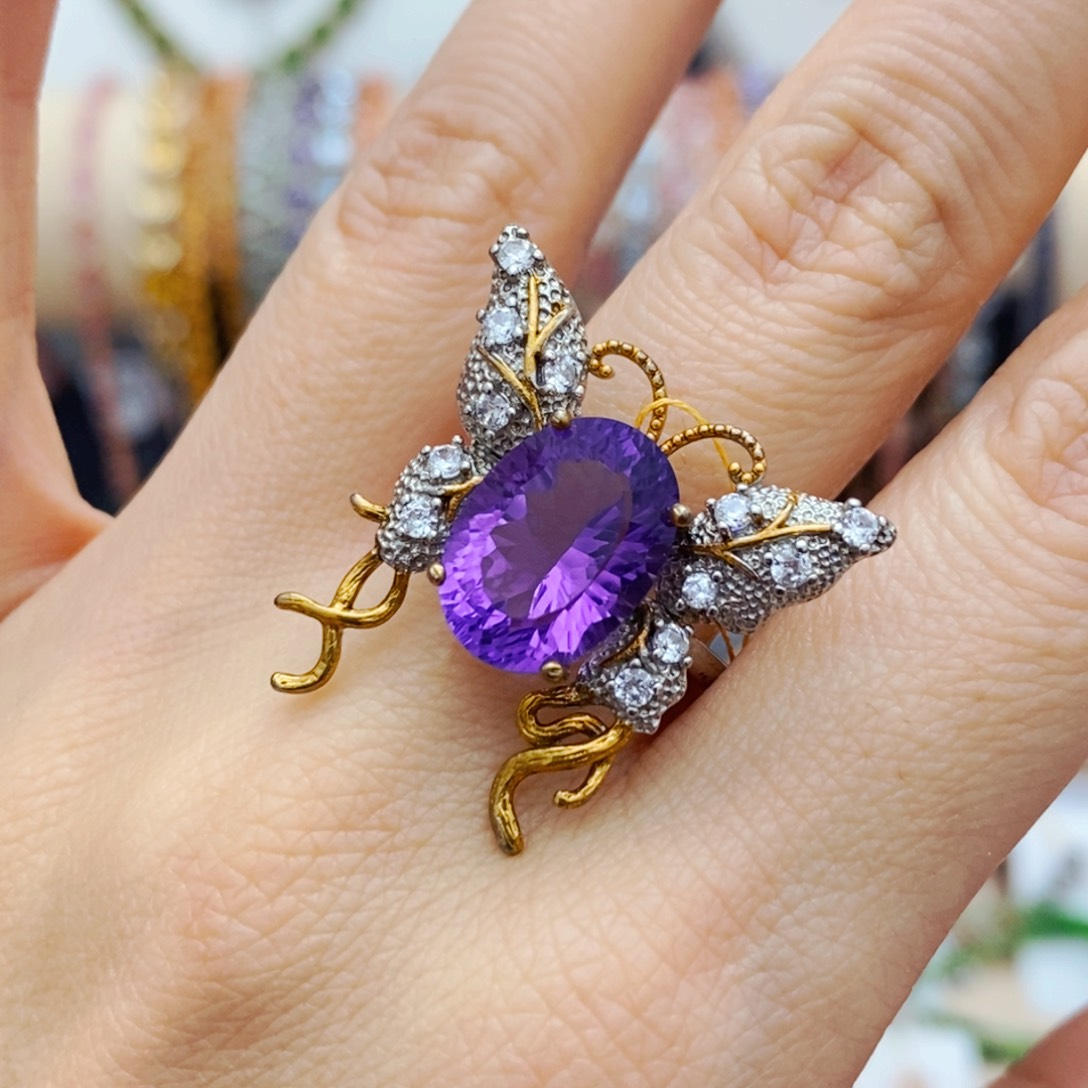 紫晶戒指银S925镶嵌戒指