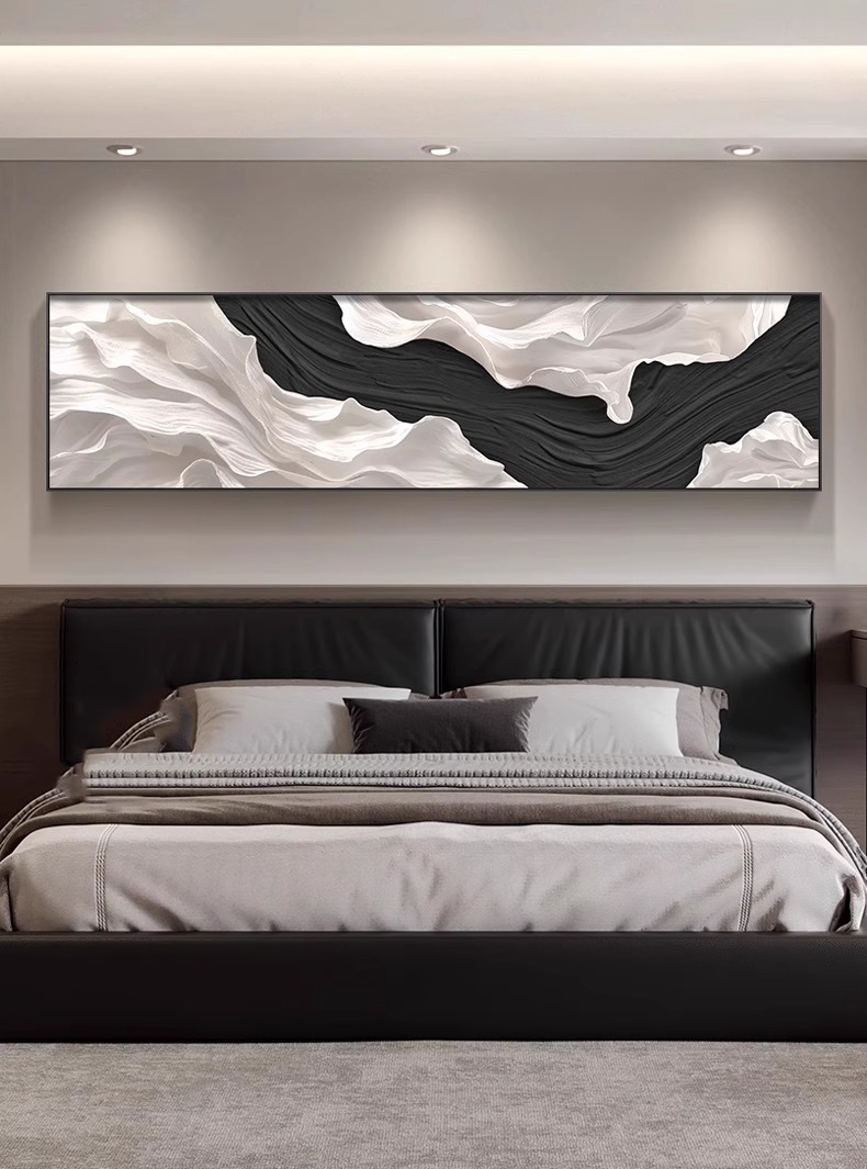 现代简约黑白轻奢壁画卧室床头挂画抽象高级感客厅酒店房间装饰画
