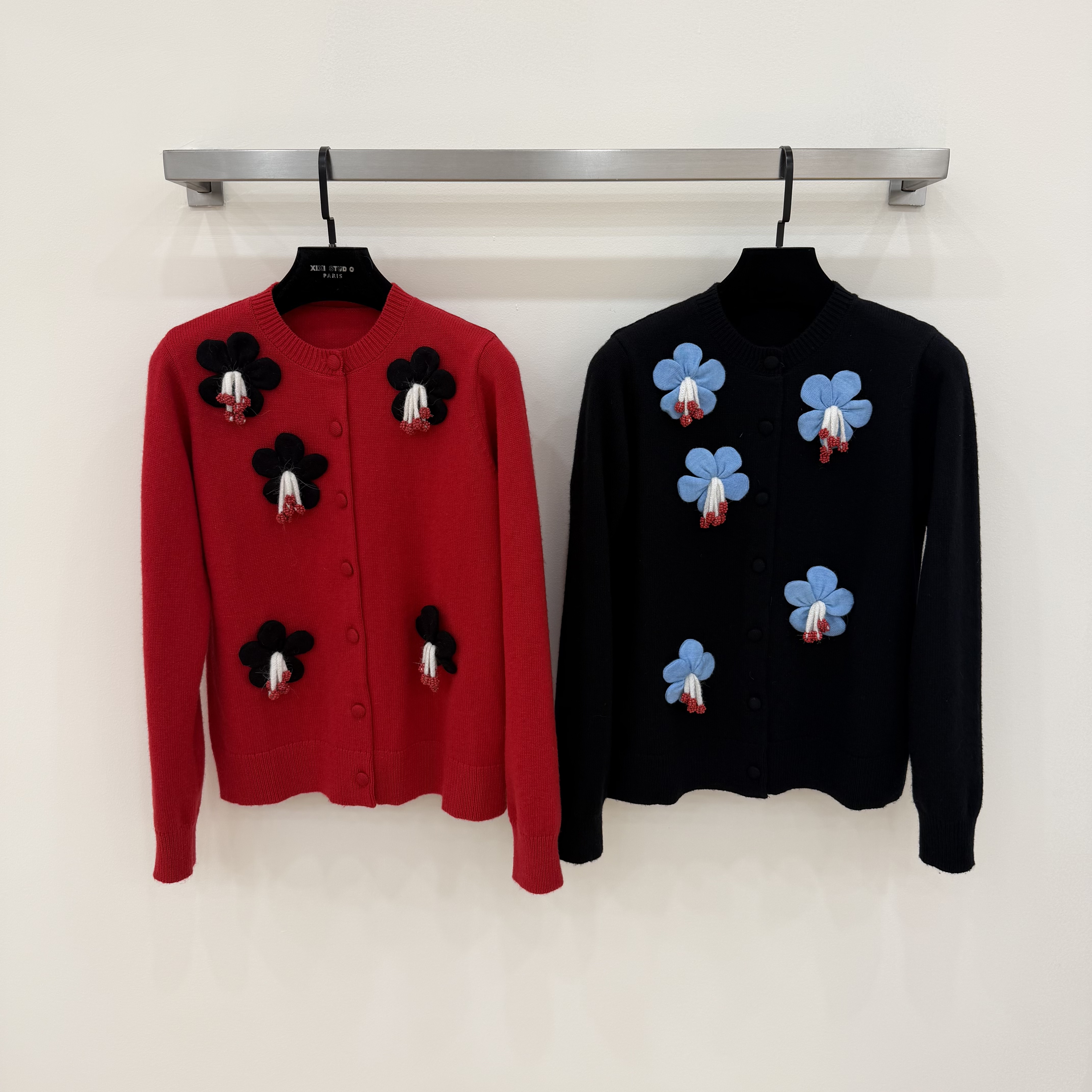 【西西高定】秋冬洋气手工立体花朵圆领针织开衫