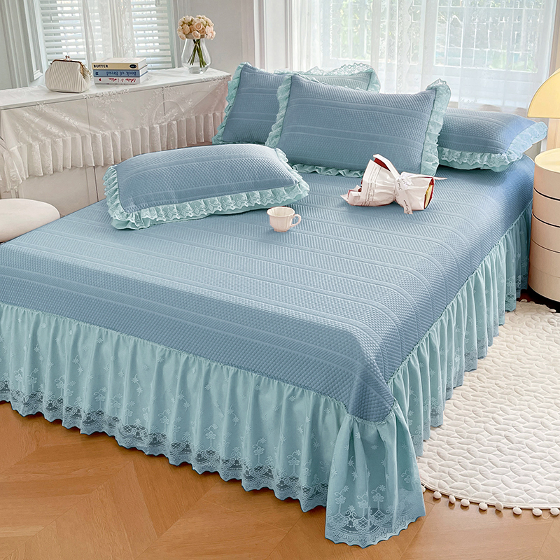 A类夏季新款凉豆豆乙纶床盖款软凉席三件套全凉感床裙空调席机洗