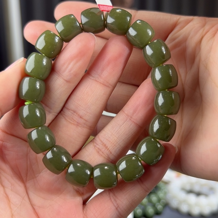 和田玉手串未镶嵌新疆若羌青黄口卡12直切