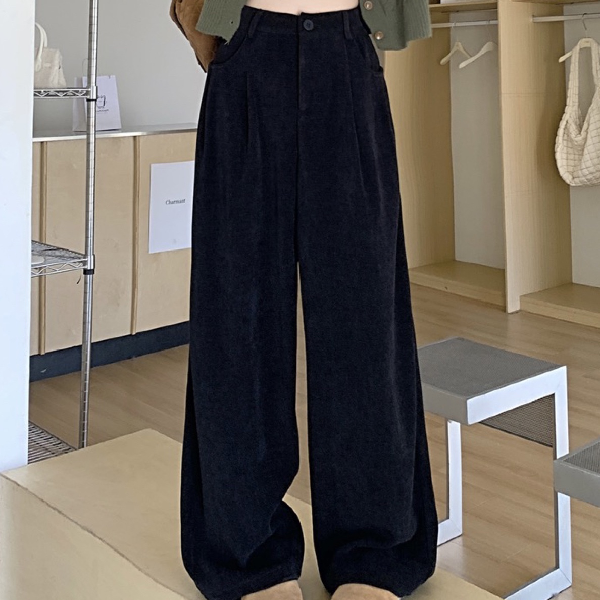 大码女装冬季百搭加厚外穿欧棉灯芯绒裤子女高腰显瘦阔腿休闲裤女