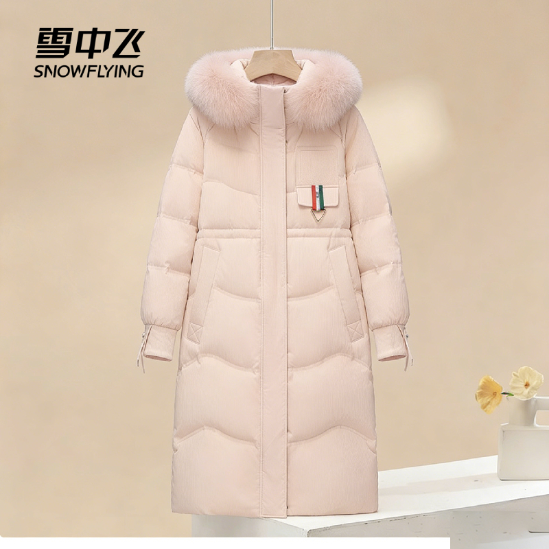 宽松短款雪中飞长款羽绒服新款过膝加厚狐狸毛领肌理感外套冬季潮