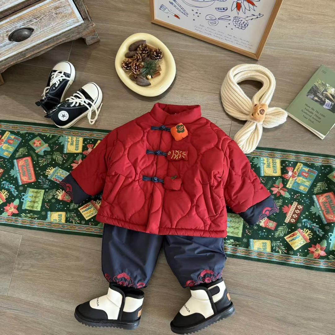 儿童冬季国风刺绣加棉加厚棉服两件套H1888
