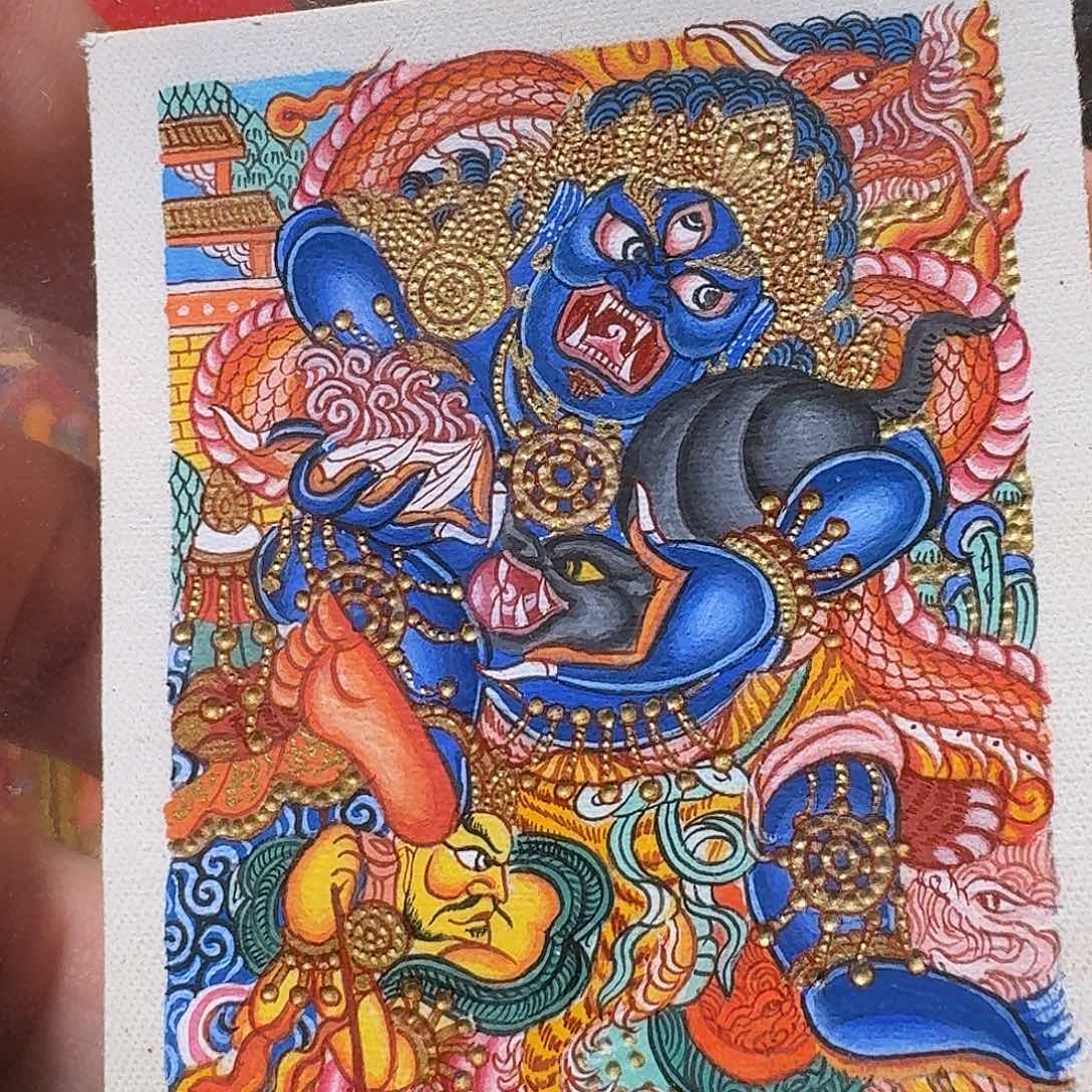 吊坠纯手绘黑财神唐卡