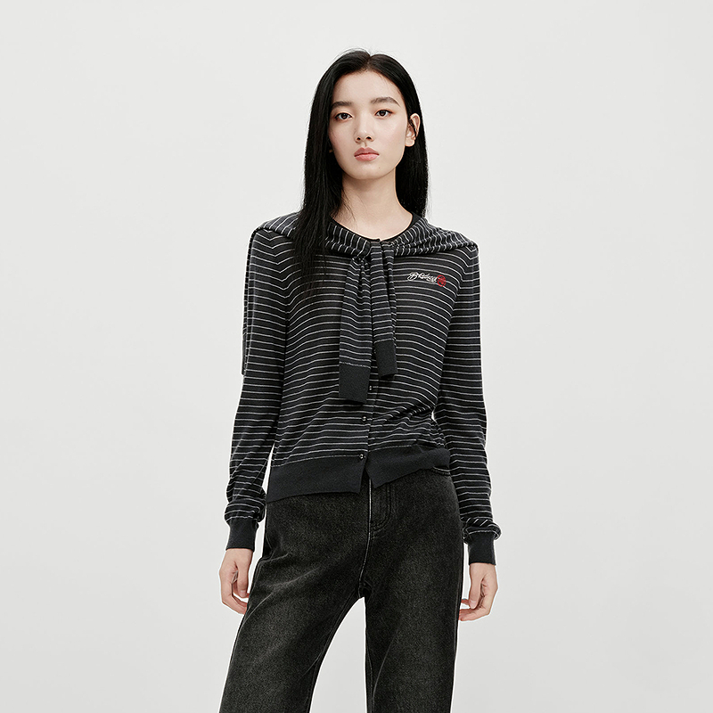 【商场同款】HPLY荷比俪26春绵羊毛条纹披肩领羊毛衫HMG12650029