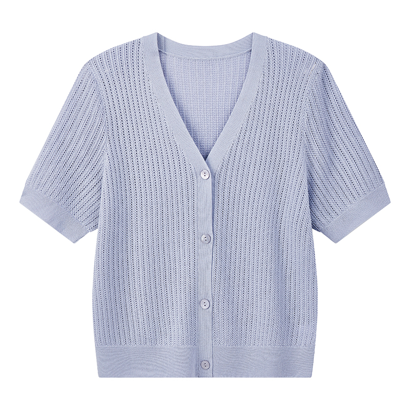 【达人专属】气质针织开衫宽松温柔镂空V领上衣S2524