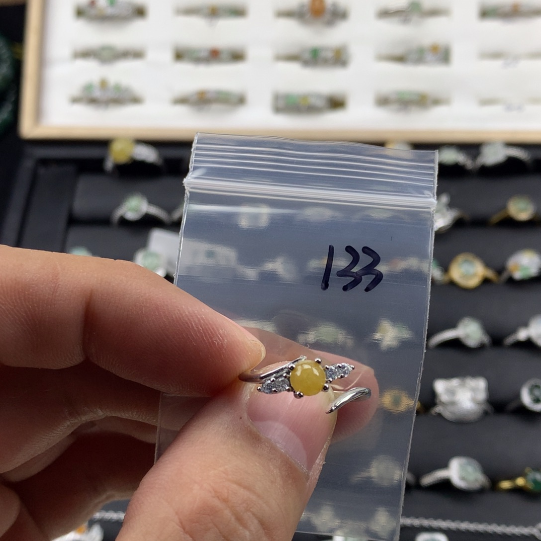 鱼***儿翡翠银S925镀金镶嵌戒指133