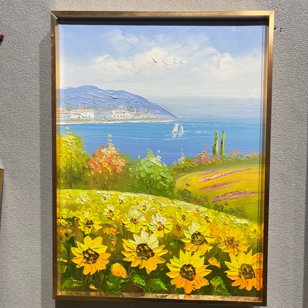 30x40竖版向日葵手绘油画家居装饰画卧室书房挂画