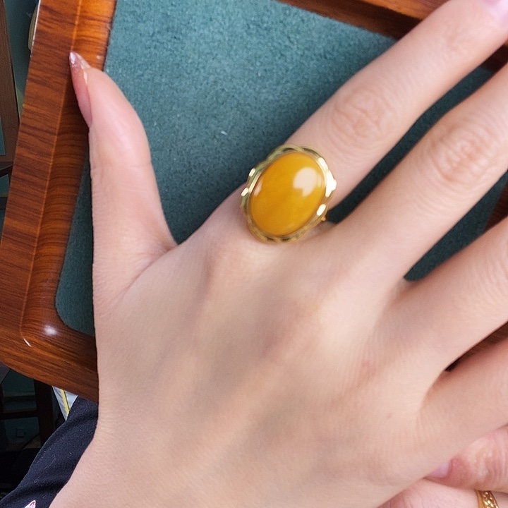 蜜蜡银S925镶嵌戒指戒指