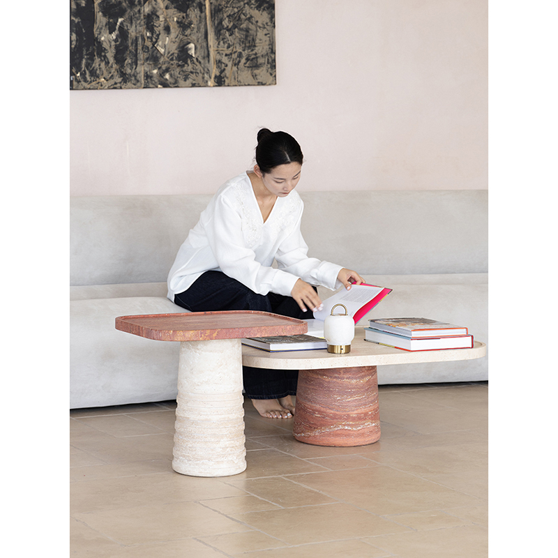 若奈家具 天然奢石！ITALY红洞石组合茶几极简客厅主几咖啡桌边几