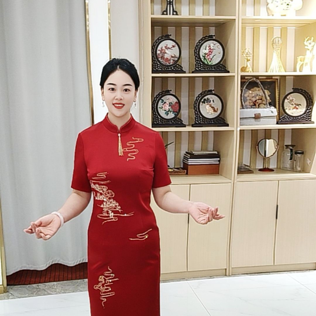 17606立领刺绣旗袍喜婆婆喜妈妈婚宴礼服