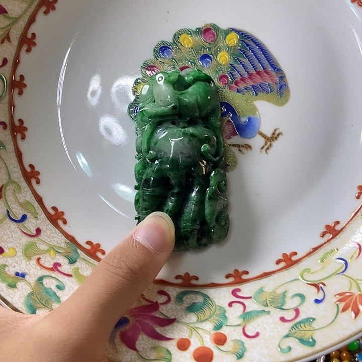 瓷片感**生瓷盘翡翠佛手吊坠