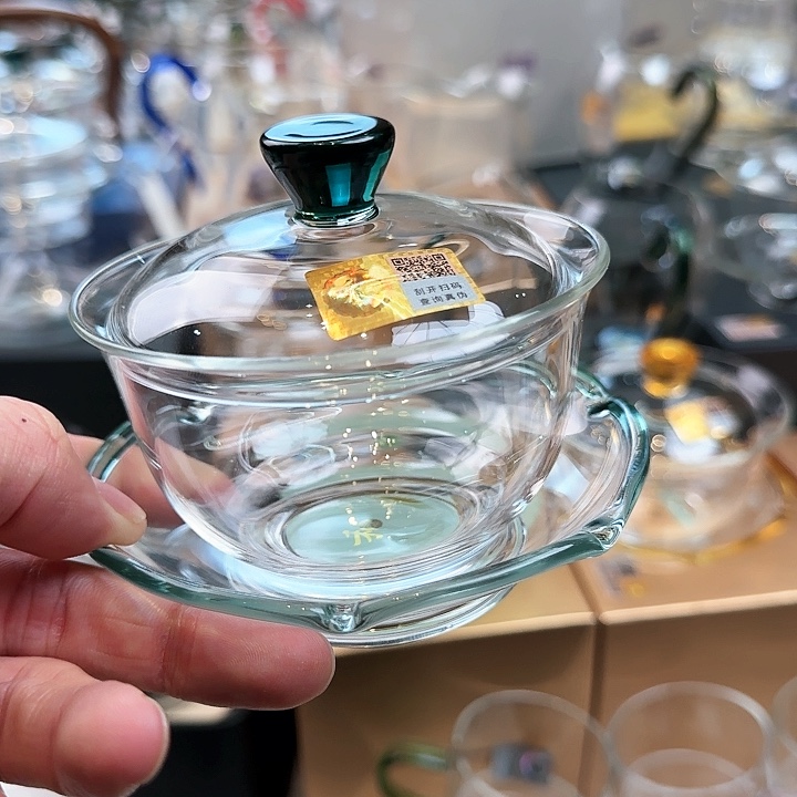 禾器墨绿色沁莲盖碗