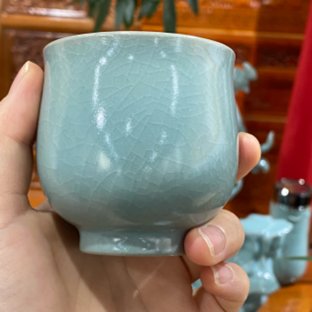 汝瓷|天青釉开片可养玉兰茶杯家用茶具主人杯
