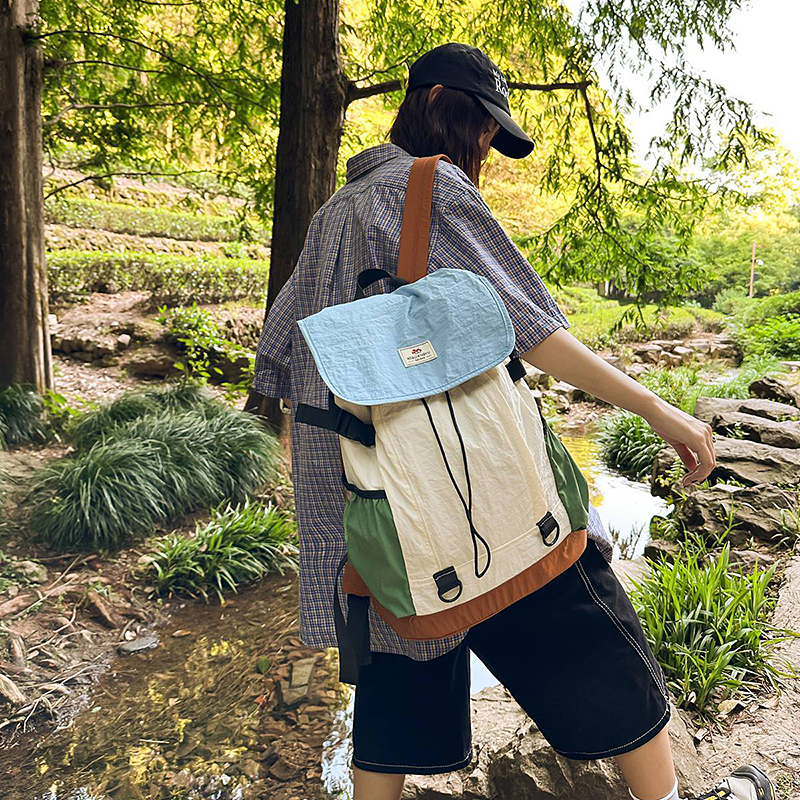 夏季新款双肩包撞色轻便布包双肩背包软包拉链摩登潮酷旅行背包