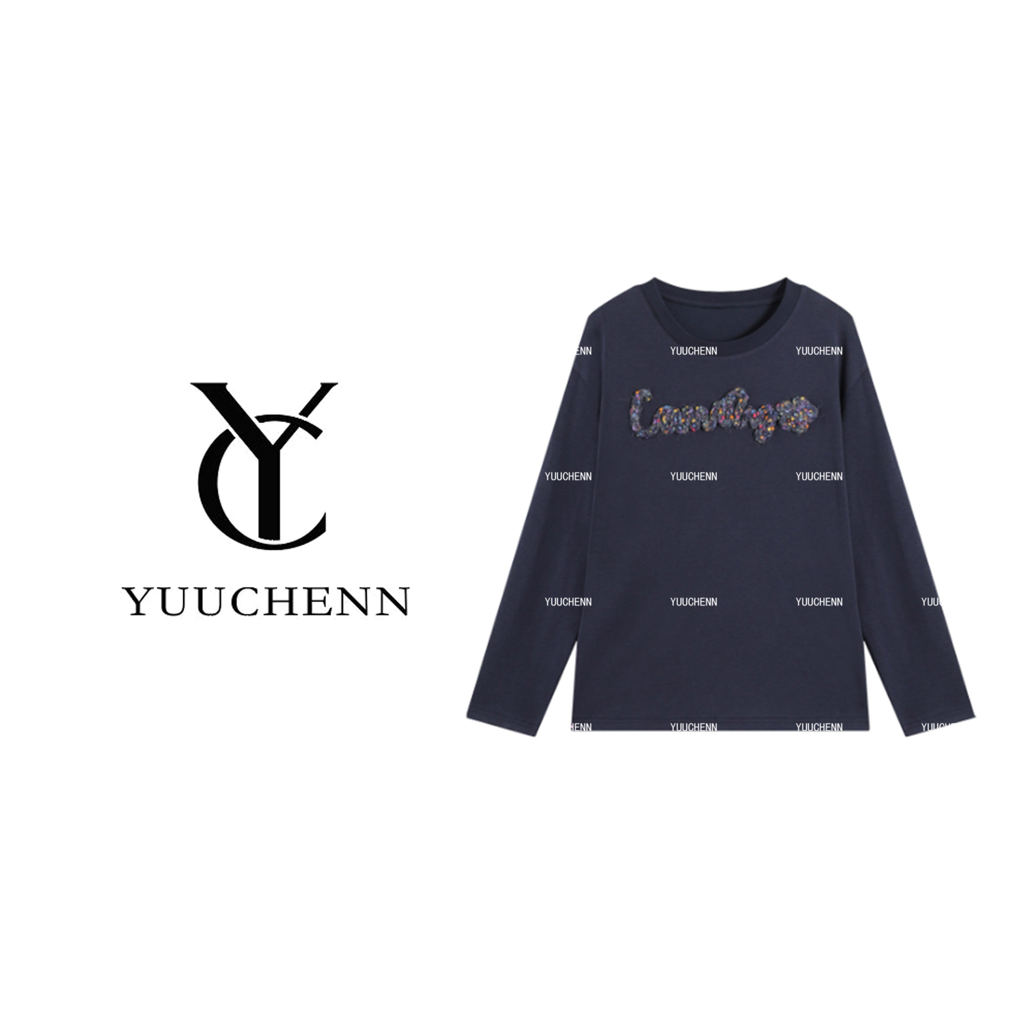 YUUCHENN字母刺绣长袖女秋冬极简风时尚百搭宽松DX-H72975