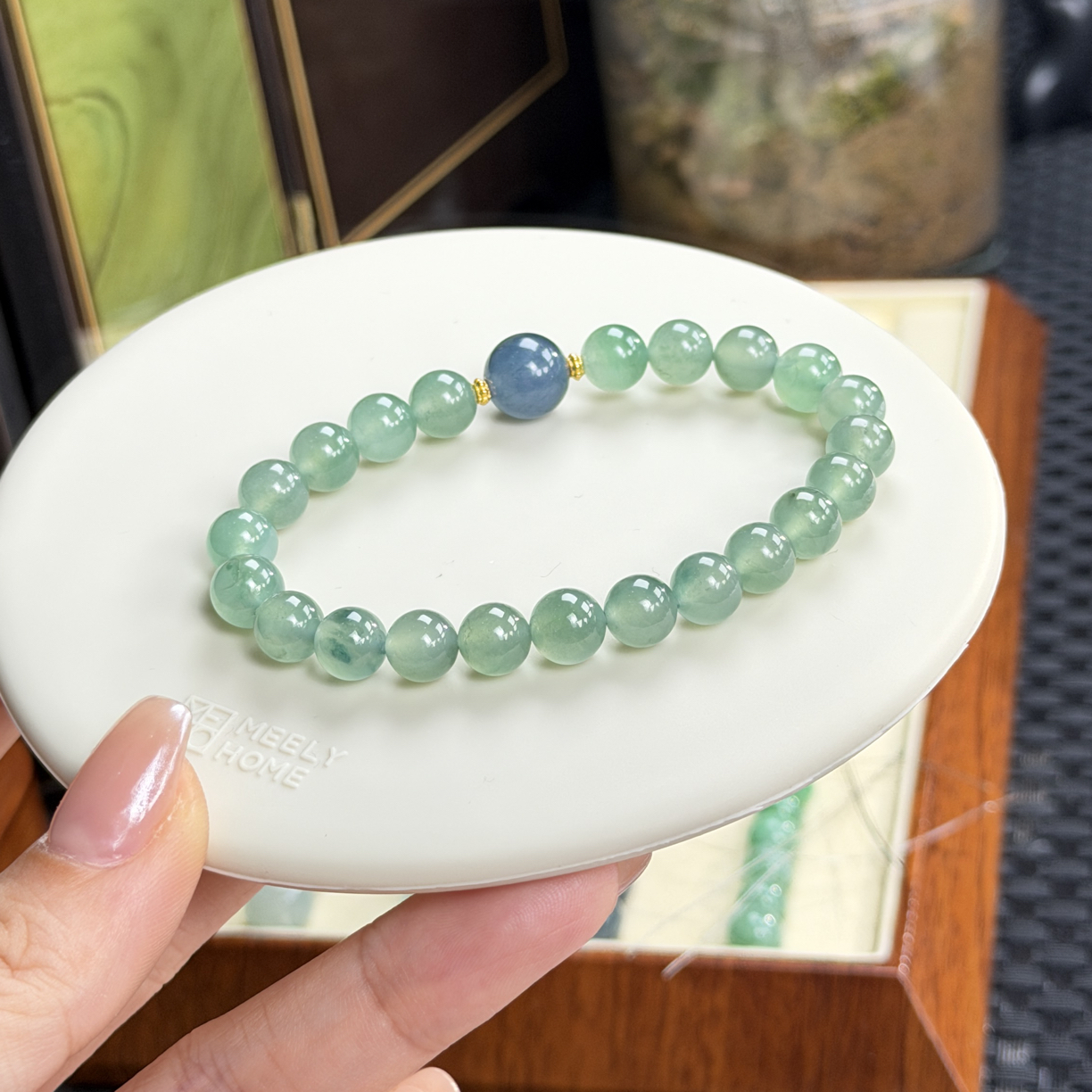 【宜轩珠宝】缅料卡8左右翠阳绿设计款手串