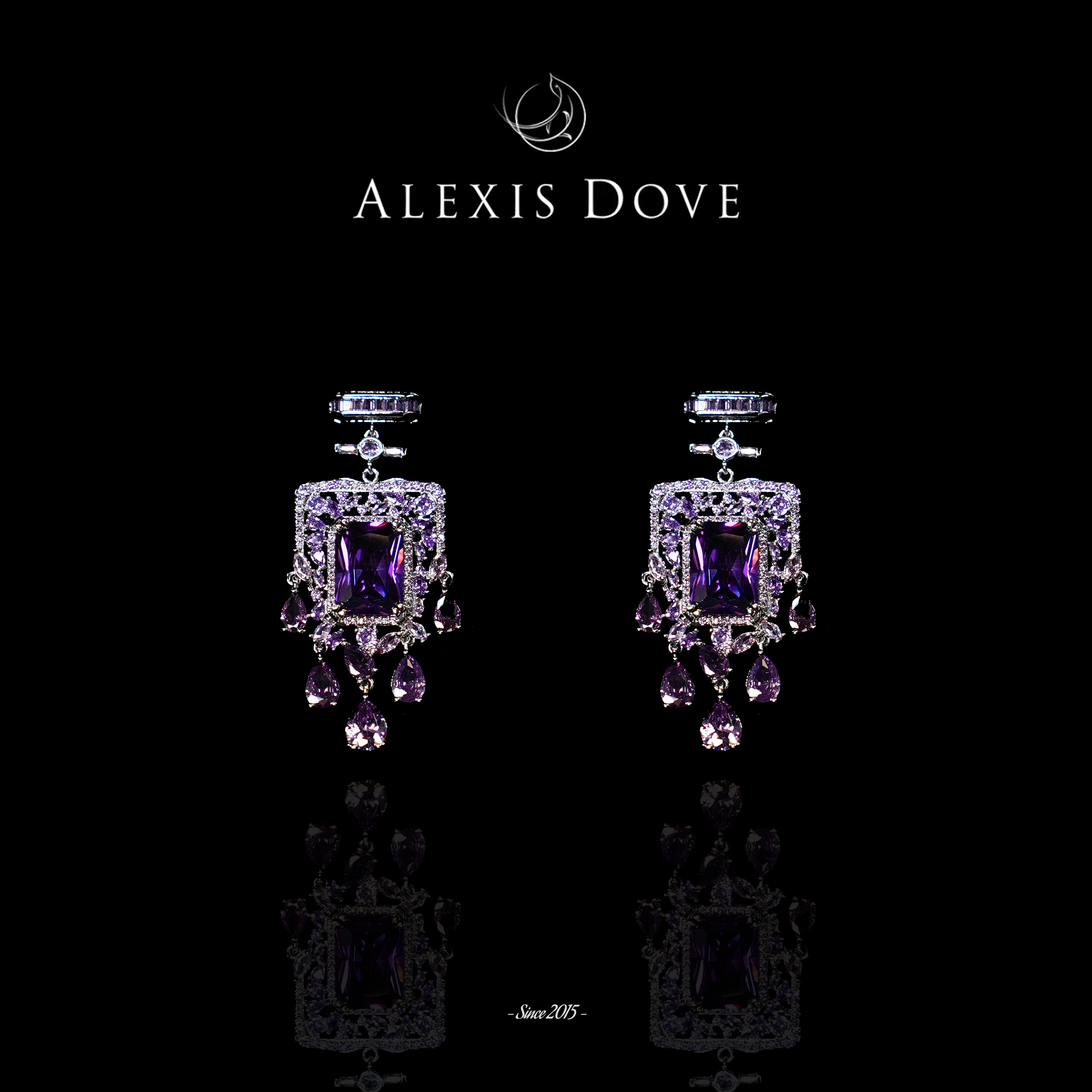 铜合金合成锆石耳饰 高级感紫色香水瓶耳钉