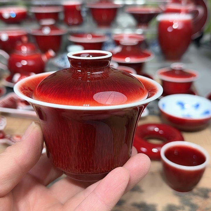 z**u景德镇陶瓷郎红盖碗