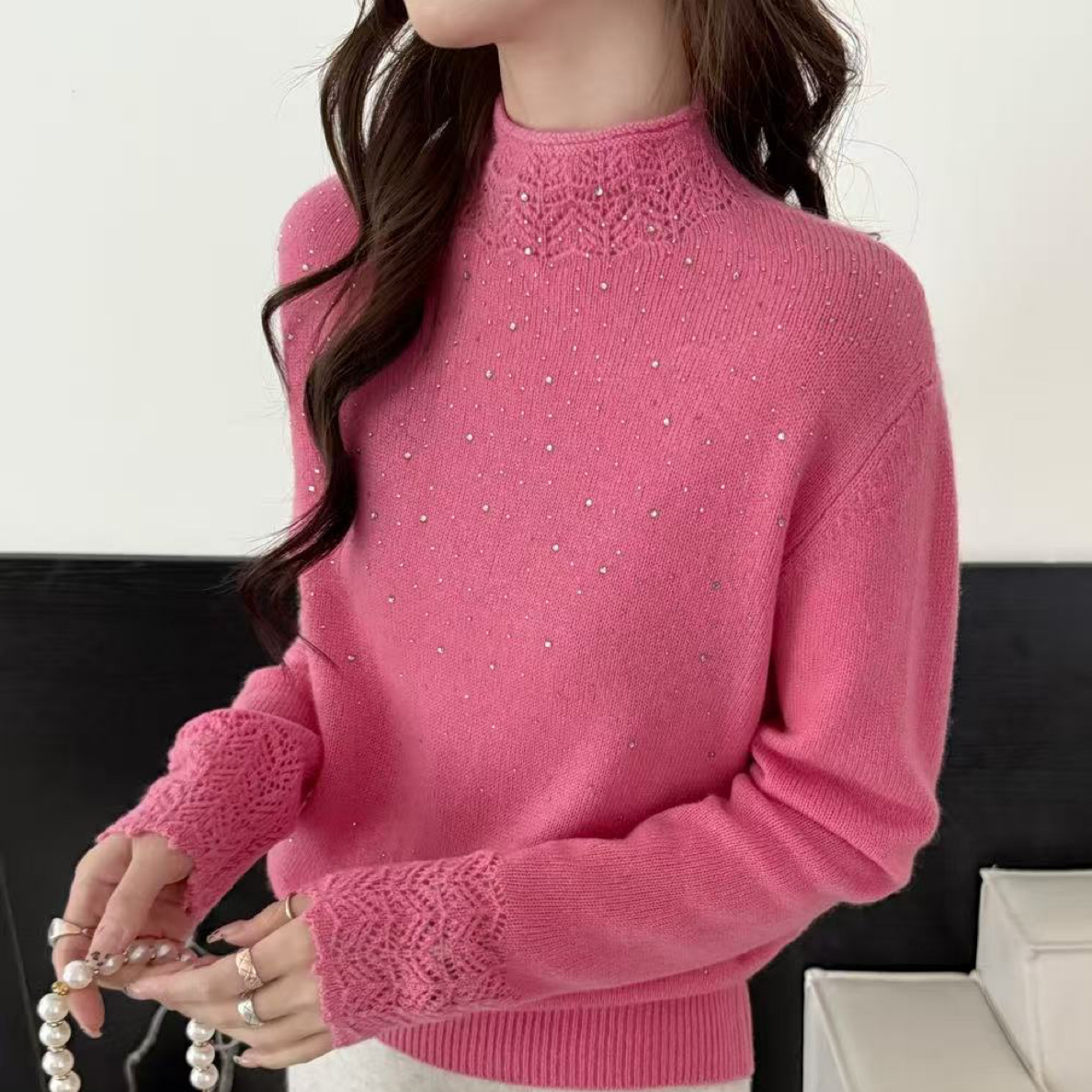 高定全羊毛设计感女装系列长袖针织衫百搭款