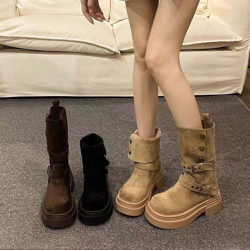 （退换补运费）马丁靴女秋冬季新款加绒中筒靴女厚底增高短靴子女