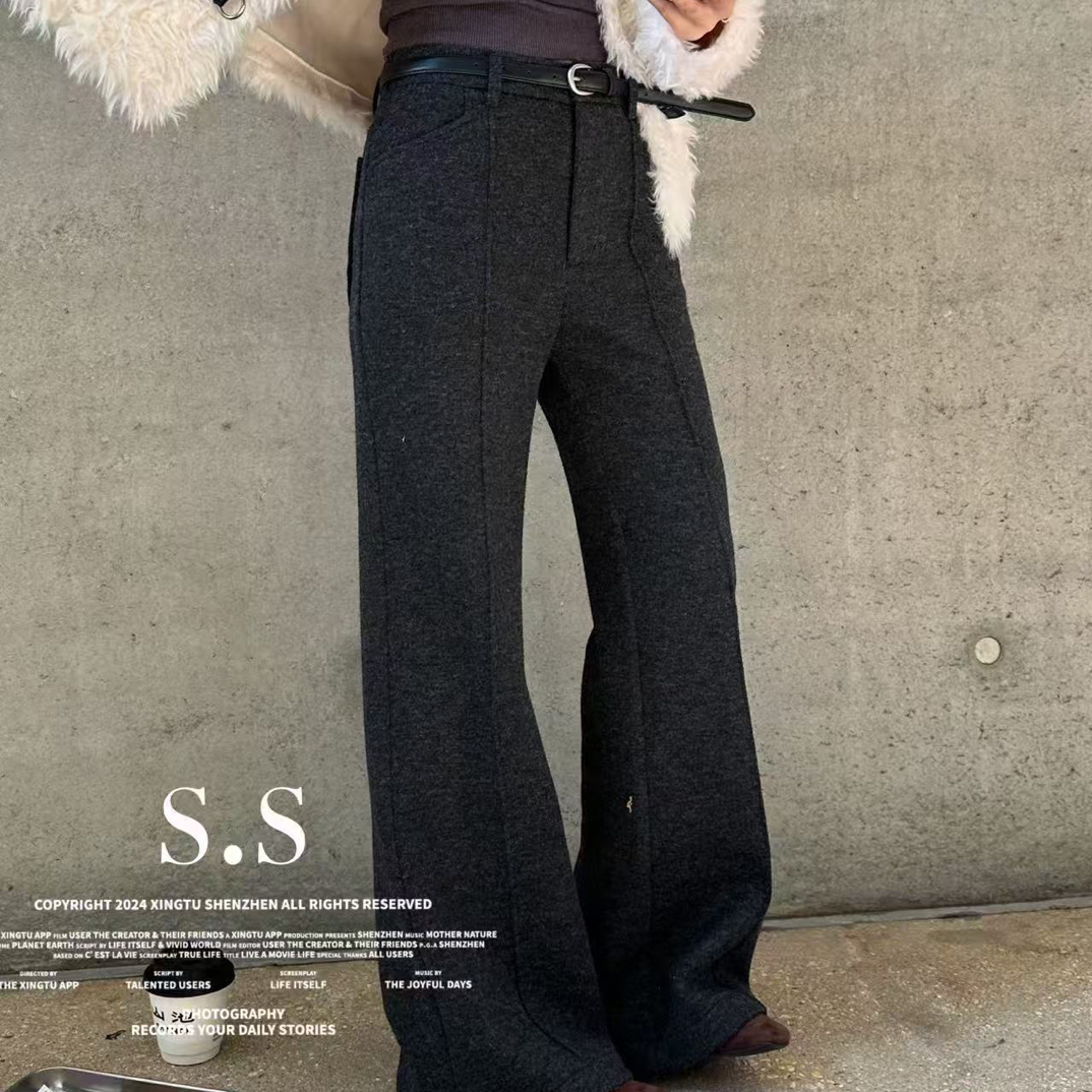 题盯秋冬加厚加绒高腰显瘦窄版阔腿休闲长裤