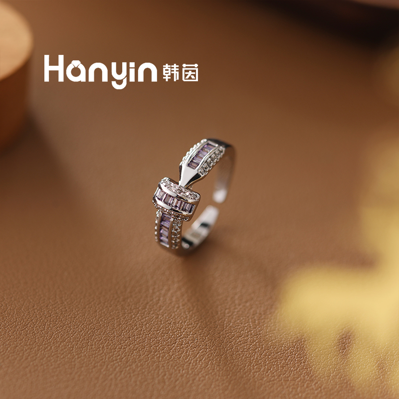 铜合金合成锆石戒指 轻奢重工微镶钉子开口戒指AAA